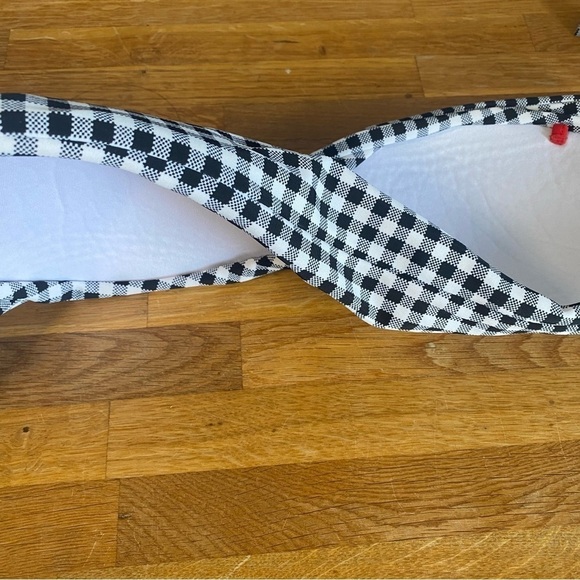 La Vie En Rose Aqua Black White Gingham Bandeau Bikini Top Size XL - Picture 3 of 5